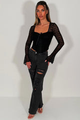 wide leg ripped denim jeans womens 