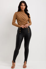 beige long sleeve bodysuit top gathered detail going out christmas party outfit