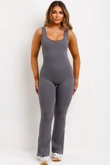 flare leg jumpsuit with ruched bum grey