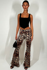 skinny flare ruched bum leopard print trousers