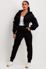 womens ruched sleeve hoodie and joggers co ord set