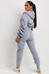 loungewear co ord ruched sleeve hoodie and joggers two piece set