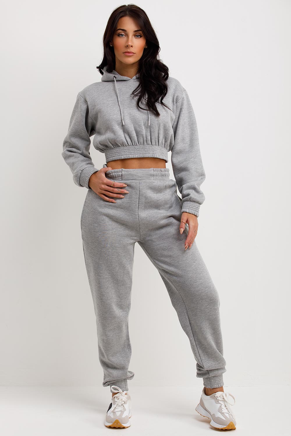 Women's Tracksuit Crop Sweatshirt And Joggers Co Ord Grey