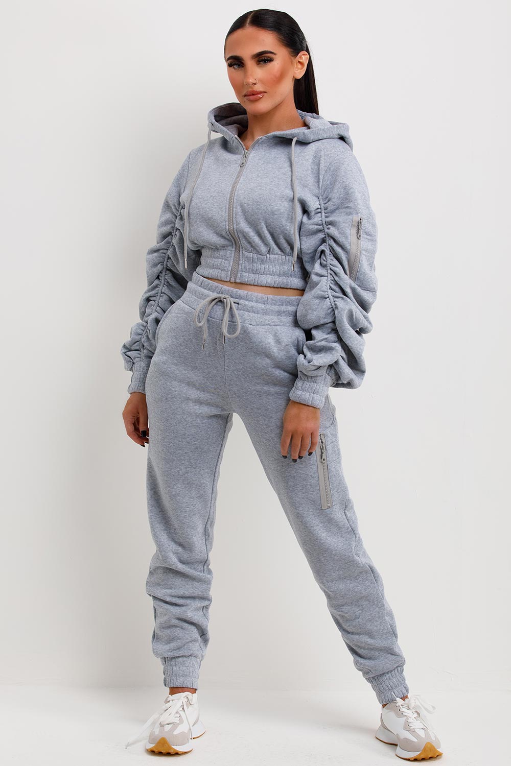 ruched sleeve hoodie and joggers loungewear set uk