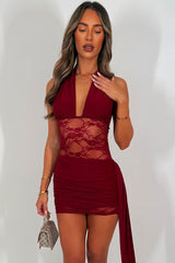 backless halter neck plunge christmas party dress with ruched drape detail styledup