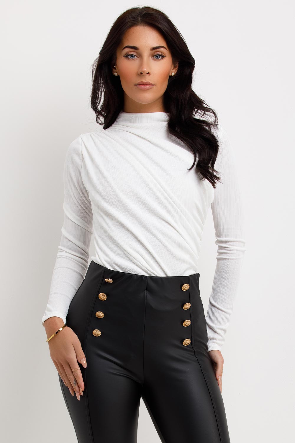 going out long sleeve bodysuit top white