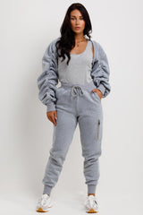 ruched sleeve three piece loungewear co ord set