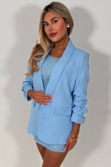 womens sky blue blazer with ruched sleeves races ladies day christenings and day to night event outfits styledup