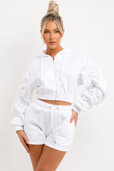 ruched crop zip hoodie and short tracksuit summer lounge set for womens