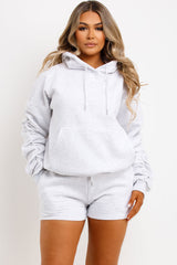womens runner shorts and hoodie tracksuit set airport outfit