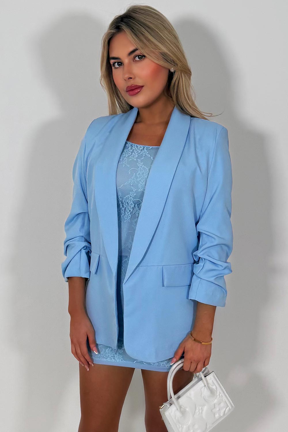 ruched sleeve blazer jacket for womens 