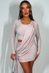 pink long sleeve dress with drape detail christmas party new year outfit