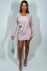 womens long sleeve sparkly dress with drape detail