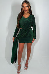 sparkly sequin long sleeve drape dress christmas party new year eve outfit