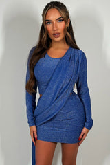 royal blue long sleeve dress with drape detail christmas party new year outfit