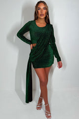 womens long sleeve sparkly dress with drape detail