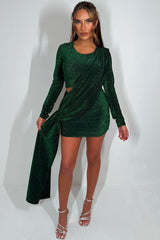 sequin sparkly long sleeve drape dress christmas party new year eve outfit