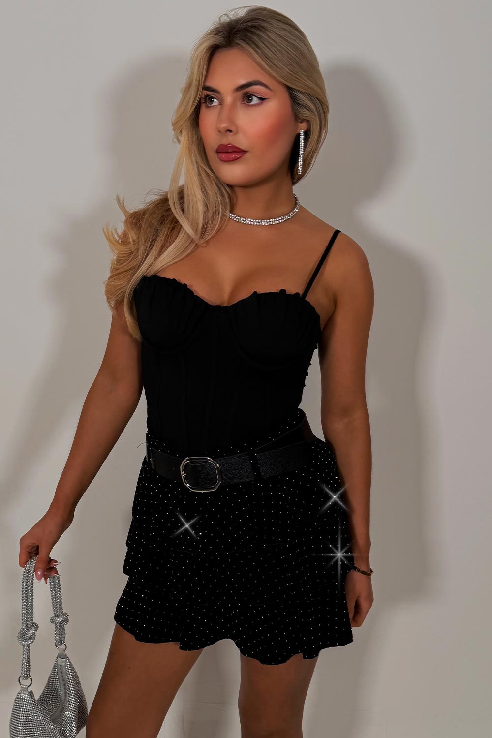 frilly ruffle skort with diamante rhinestones styledup uk 