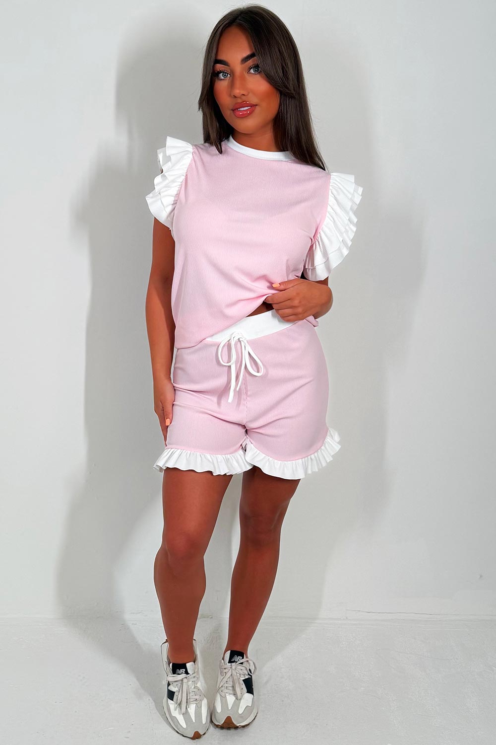 ruffle rib top and shorts two piece co ord set summer festival outfit styledup