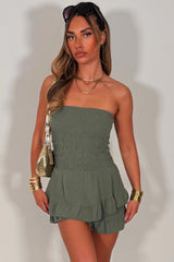 bandeau strapless playsuit summer holiday beach outfit khaki styledup uk white fox 
