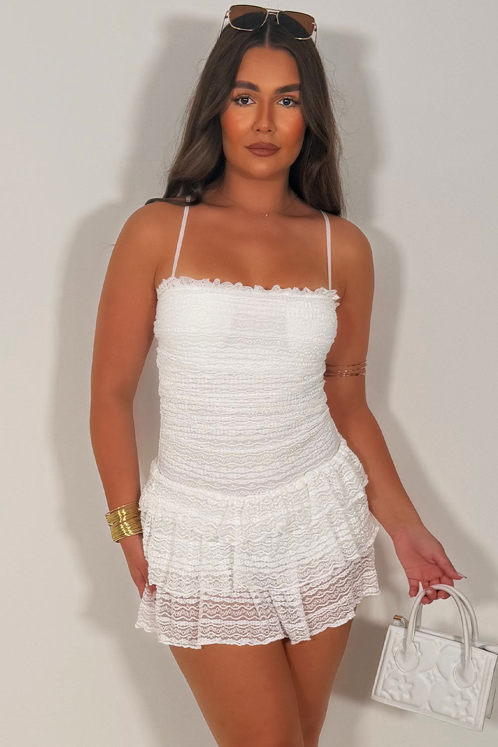 frilly ruffle lace mini dress styledup uk