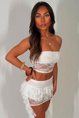festival lace skort and off shoulder strapless crop top two piece co ord set styledup uk