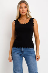knitted vest top with scalloped neckline