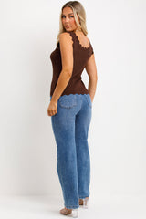 knitted vest top with scalloped neckline