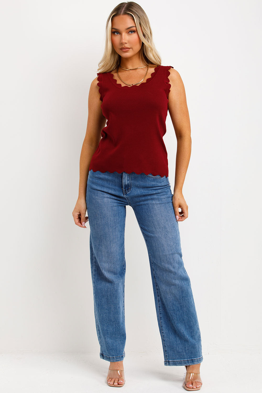 knitted vest top with scalloped neckline