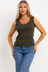knitted vest top with scalloped neckline