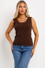 knitted vest top with scalloped neck for womens