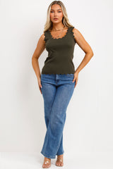 womens knitted scalloped neck jumper top 