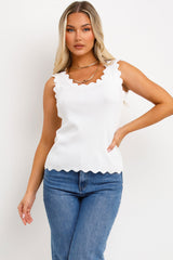 knitted vest top with scalloped neck for womens