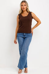 womens knitted scalloped neck jumper top 