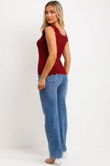 womens knitted scalloped neck jumper top 