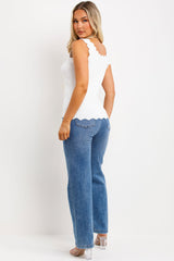 womens knitted scalloped neck jumper top 