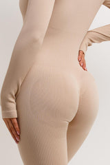 rib contour long sleeve jumpsuit structured contour