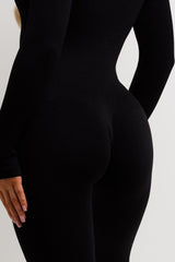 black long sleeve contour rib jumpsuit 