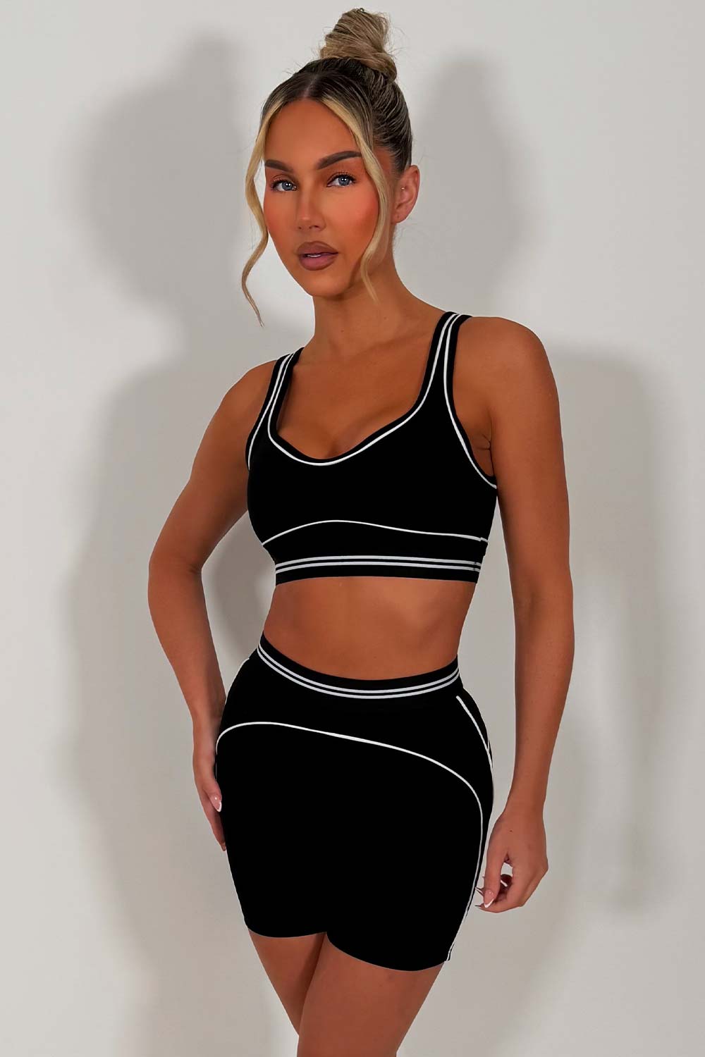 alo yoga airbrush high waist heart throb short & bra two piece matching set uk sale styledup fashion