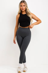 charcoal grey ribbed seamless leggings zara