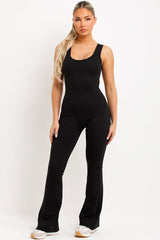 ruched bum skinny flared leg jumpsuit black