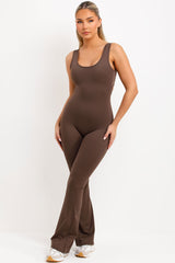 brown jumpsuit with ruched bum booty lifting