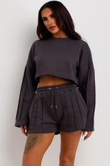 womens crop tracksuit shorts and jumper two piece loungewear co ord 