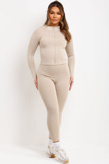 full zip sports track jacket and seamless leggings two piece co ord set womens uk