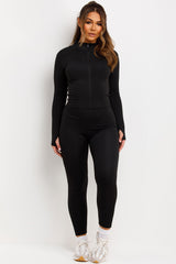 zip up sports jacket and leggings two piece co ord set black