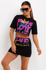 self love club crop t shirt and mini bodycon skirt festival outfit