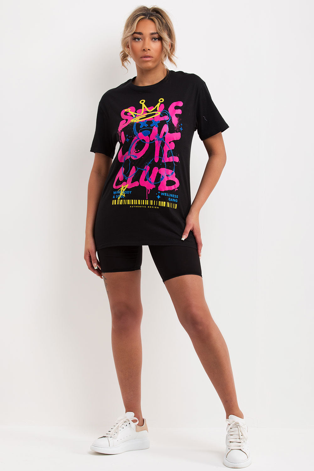 self love club print oversized t shirt