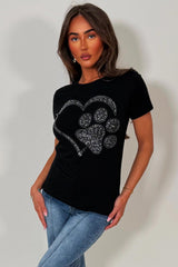 womens black diamante rhinestone embellihment t shirt styledup uk