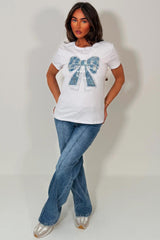 womens white diamante rhinestone embellishment t shirt styledup uk