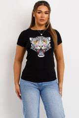 womens tiger diamante detail white t shirt